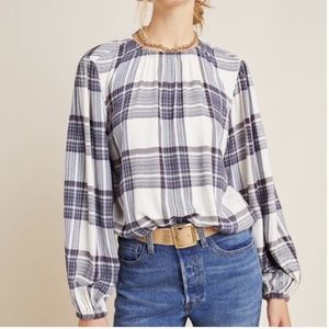 Anthropologie Cloth & Stone Glacier Plaid Blouse
